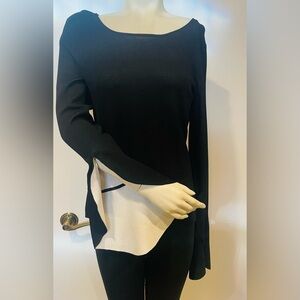 Bailey 44 Bell Sleeve Double Knit, Fine Gauge Sweater: Size Small: Black/ Cream